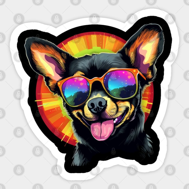 Retro Wave Chihuahua Dog Shirt Sticker by Miami Neon Designs